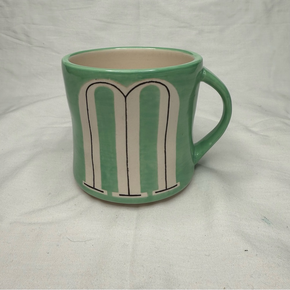 Anthropologie Initial Letter "M" Large Tea Cup/Coffee Mug Mint Green 16oz